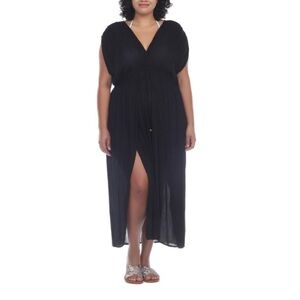 M Raviya Plus Size Front Slit Cover-up Maxi Dress - swimwear cover up Black